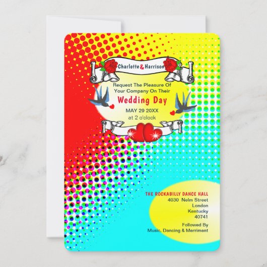 Retro Rockabilly Wedding Einladung (Vorderseite)