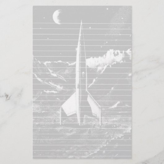 Retro Rocket auf unfruchtbarem Planeten Briefpapier (Vorderseite)