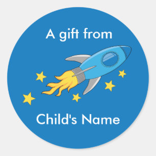 Retro Rocket Birthday Goodie Bag Labels Runder Aufkleber