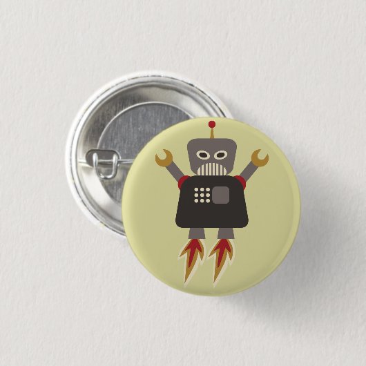 Retro Rocket Cartoon Robot Flair Button (Vorne & Hinten)