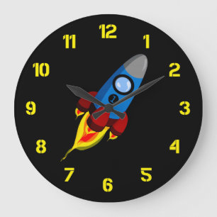 Retro Rocket Große Wanduhr