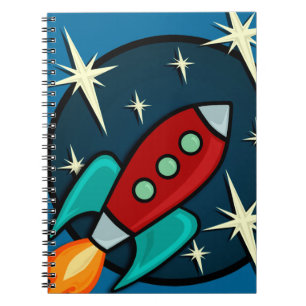 RETRO ROCKET-SCHIFFS-ILLUSTRATIONS-GEWUNDENES NOTIZBLOCK