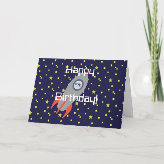 Retro Rocket Ship and Stars Happy Birthday Karte (Vorderseite)