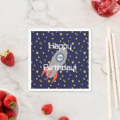 Retro Rocket Ship and Stars Happy Birthday Serviette (Beispiel)
