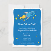 Retro Rocket Ship Blast Off Birthday Einladung (Vorderseite)