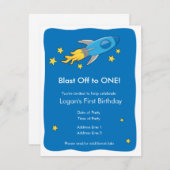 Retro Rocket Ship Blast Off Birthday Einladung (Vorne/Hinten)