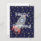 Retro Rocket Ship Happy Birthday Postkarte (Vorne/Hinten)