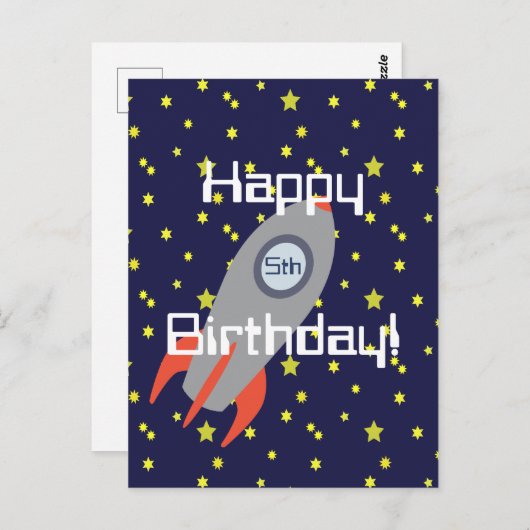 Retro Rocket Ship Happy Birthday Postkarte (Vorne/Hinten)