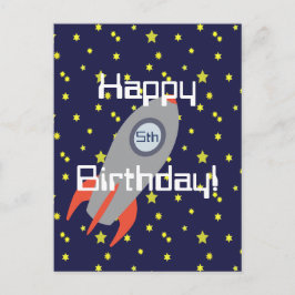 Retro Rocket Ship Happy Birthday Postkarte