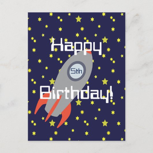 Retro Rocket Ship Happy Birthday Postkarte (Vorderseite)