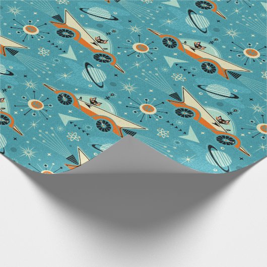 Retro Rockets Racers - Katzen ©studioxtin Geschenkpapier (Ecke)
