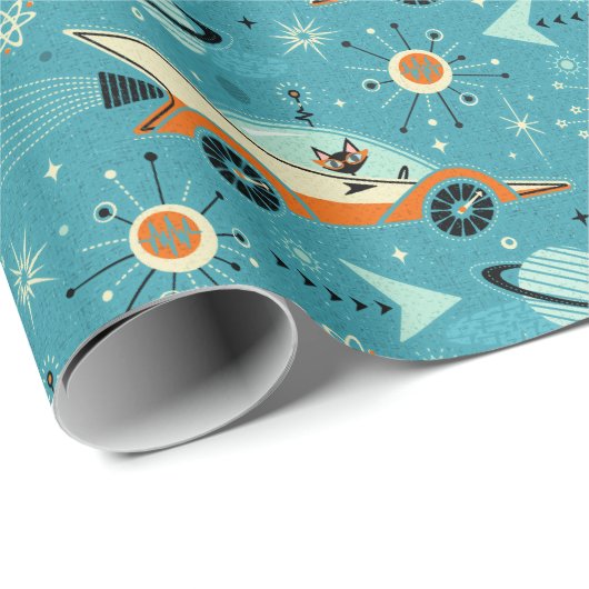 Retro Rockets Racers - Katzen ©studioxtin Geschenkpapier (Rolleneckpunkt)