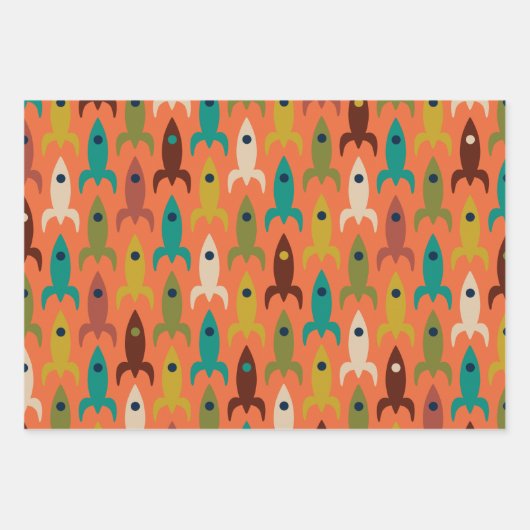 Retro Rockets Space Age Mitteljahrhundert Raketenm Geschenkpapier Set (Vorderseite 2)