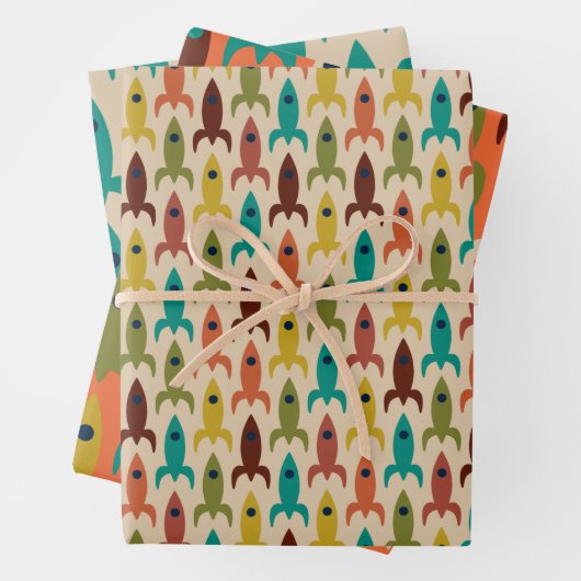 Retro Rockets Space Age Mitteljahrhundert Raketenm Geschenkpapier Set (Beispiel)