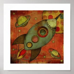 Retro-Rocketship-Poster drucken Poster