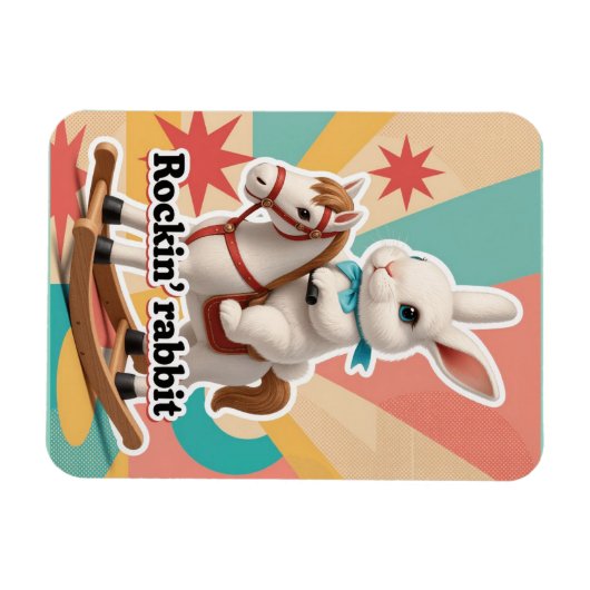 Retro rockin rabbit greeting magnet (Horizontal)