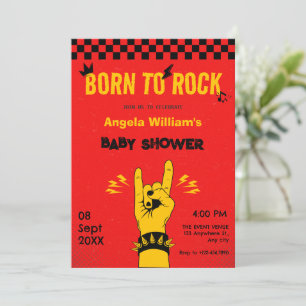 Retro Rockmusik Rot-Gelbe Babydusche Einladung