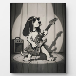 Retro Rockstar Basset Hound Gitarrist Monochrom Fotoplatte
