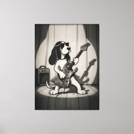 Retro Rockstar Basset Hound Gitarrist Monochrom Leinwanddruck