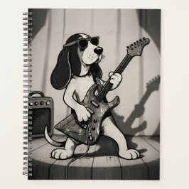 Retro Rockstar Basset Hound Gitarrist Monochrom Planer