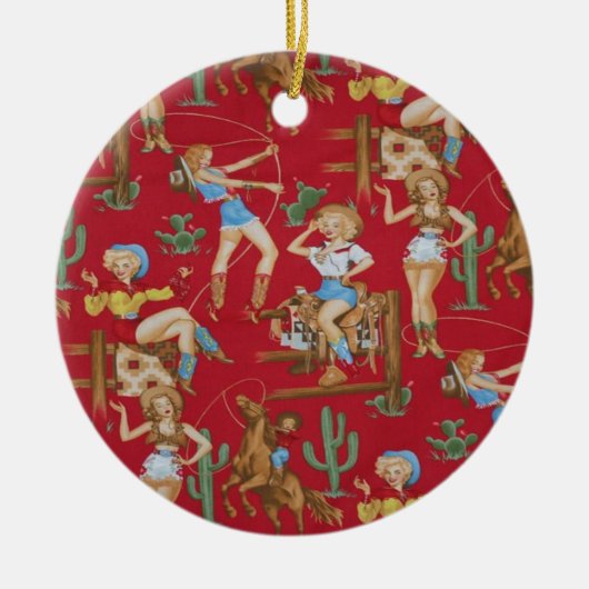 Retro Rodeo-Cowgirls-Weihnachtsbaum-Verzierung Keramik Ornament (Vorne)