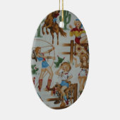 Retro Rodeo-Cowgirls-Weihnachtsweiße Keramikornament (Rechts)