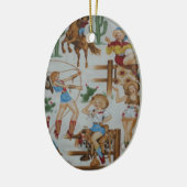 Retro Rodeo-Cowgirls-Weihnachtsweiße Keramikornament (Links)