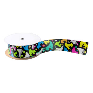 Retro Rollen-Skate NeonBrights auf schwarzem Band Satinband