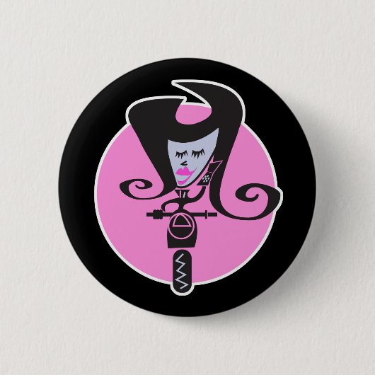Retro-Roller-Fahrerin chic Button (Vorderseite)