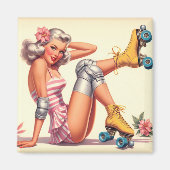Retro Roller Girl Button Up Magnet (Vorne)