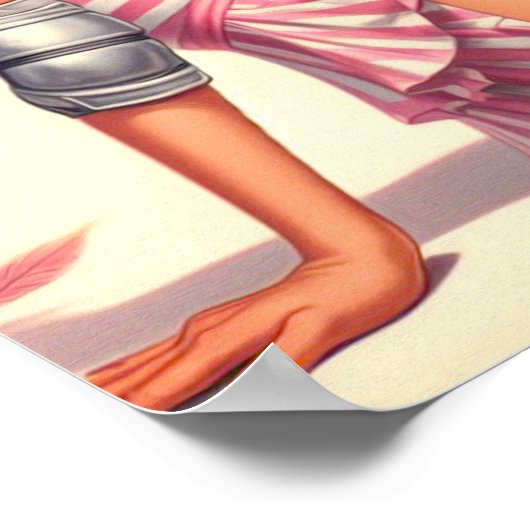 Retro Roller Girl Button Up Poster (Ecke)