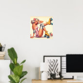Retro Roller Girl Button Up Poster (Heimbüro)