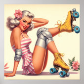 Retro Roller Girl Button Up Poster (Vorne)