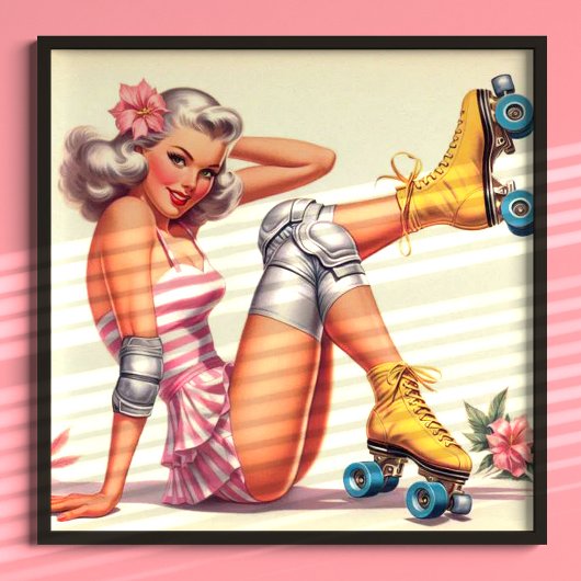Retro Roller Girl Button Up Poster