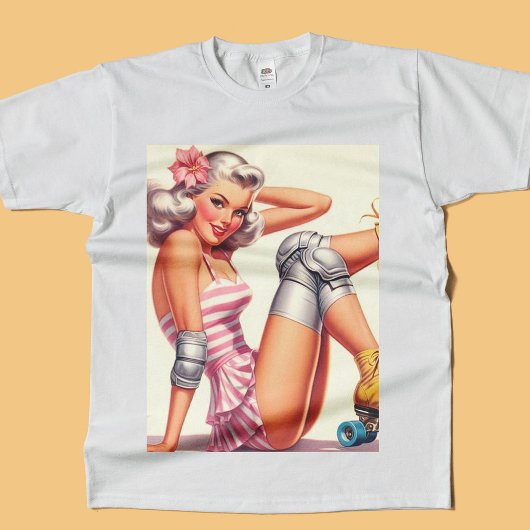 Retro Roller Girl Button Up T-Shirt
