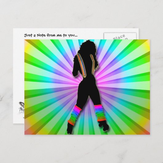 Retro Roller Girl on Rainbow Postcard Postkarte (Vorne/Hinten)