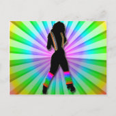 Retro Roller Girl on Rainbow Postcard Postkarte (Vorderseite)