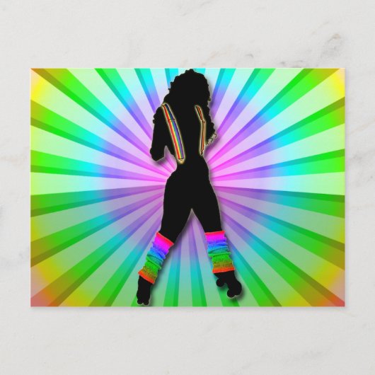 Retro Roller Girl on Rainbow Postcard Postkarte (Vorderseite)