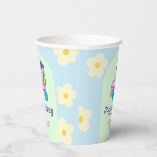 Retro Roller Skate Happy Birthday Daisy Pappbecher (Rechts)