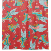 Retro Roller Skate: Hellroter Hintergrund Duschvorhang (Vorderseite)