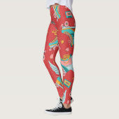 Retro Roller Skate: Hellroter Hintergrund Leggings (Links)