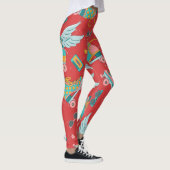 Retro Roller Skate: Hellroter Hintergrund Leggings (Rechts)