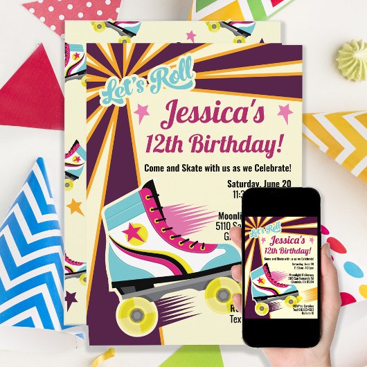 Retro-Roller-Skate-Party Einladung