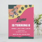 Retro Roller Skate Vintag Daisy Birthday Einladung (Stehend Vorderseite)