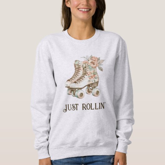 Retro Roller Skate Vintage Blumenpastete Sweatshirt (Vorderseite)