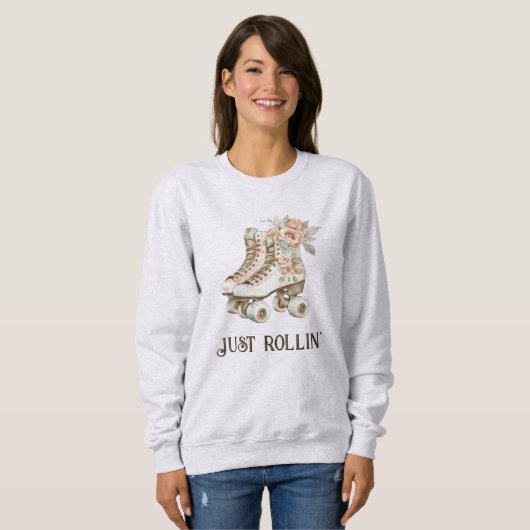 Retro Roller Skate Vintage Blumenpastete Sweatshirt (Vorne ganz)