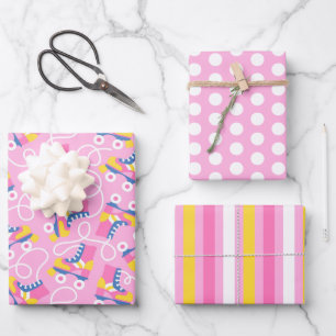 Retro-Roller-Skate Wrapping Paper Set 3 Geschenkpapier Set