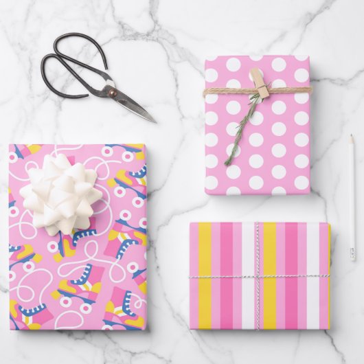 Retro-Roller-Skate Wrapping Paper Set 3 Geschenkpapier Set (Vorderseite)