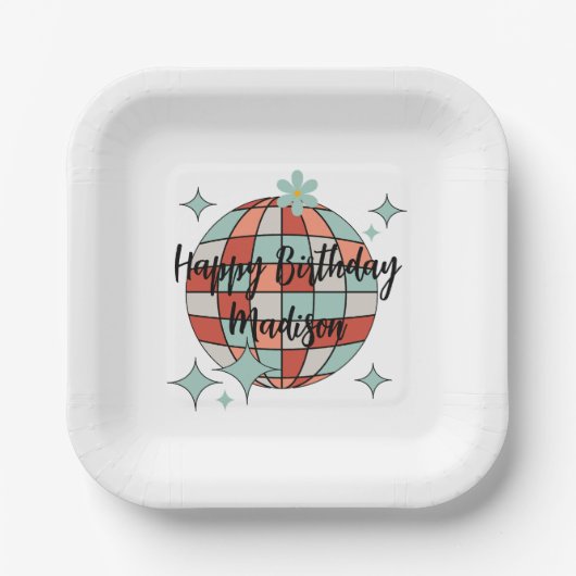 Retro Roller Skaten Birthday Paper Napkin Pappteller (Vorderseite)