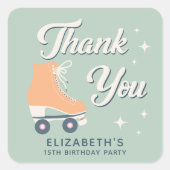 Retro Roller Skaten Birthday Party Danke Quadratischer Aufkleber (Vorderseite)